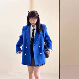 【苍蓝渡风】韩系宽松中长款新款西装羊毛大衣外套HL27-3
