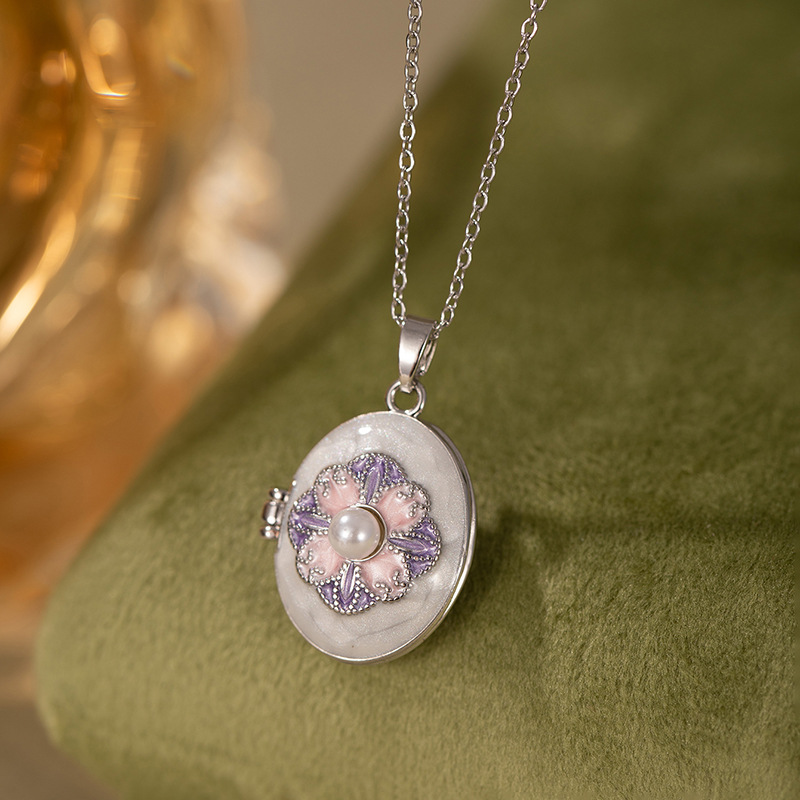 타원형 브랜드 꽃목걸이-보라색