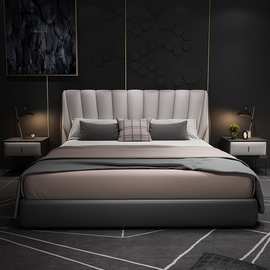 意式轻奢真皮床18米双人床22现代简约牛皮艺床储物家具主卧真皮床