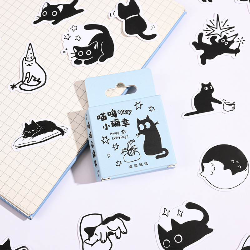 卡通可爱猫咪盒装贴纸不干胶手帐装饰相册成长手册diy贴画45枚入