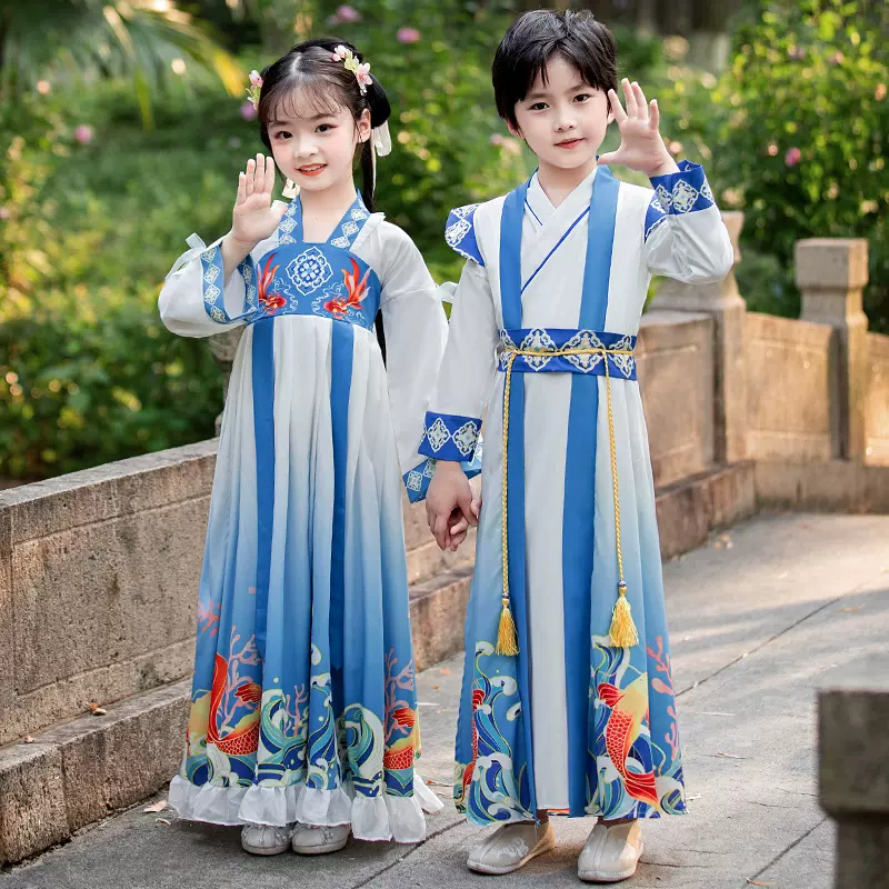儿童国学服汉服男童中国风古装男孩女童秋款女书童服装演出服秋季