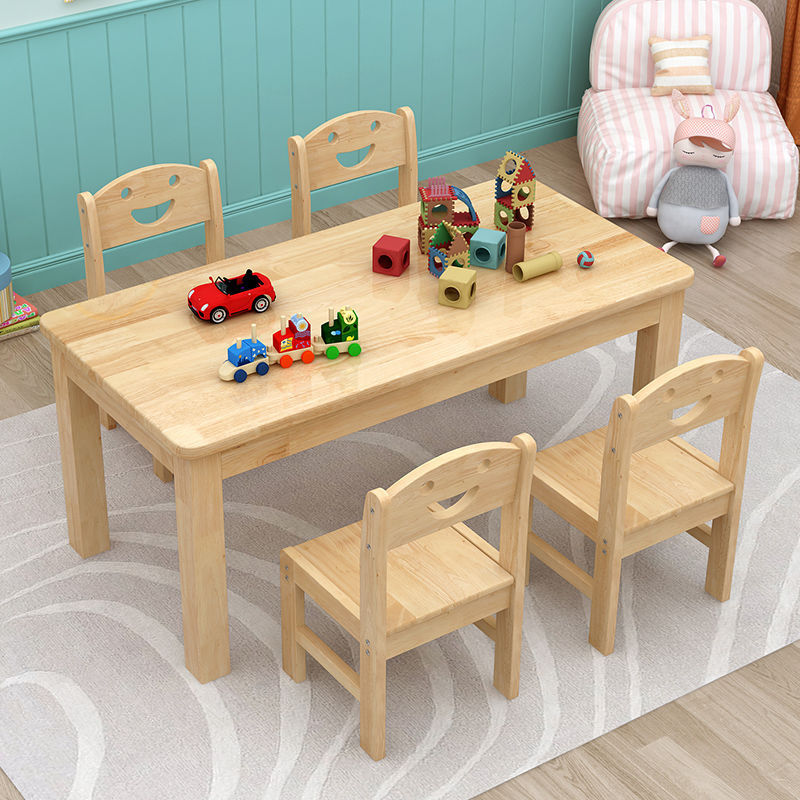 Kindergarten Solid Wood Table Kidsren's Baby Primary School Student Learning Table Simple Household Rectangular Square Table and Chairs