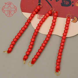 新款马年三连框挂件配饰木珠吊绳五路财神配饰福禄挂件串珠挂绳圈