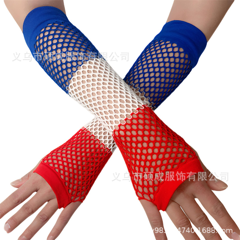 Fábrica al por mayor gruesa red de pesca guantes elásticos sexy guantes largos punk medio dedo discoteca guantes de etiqueta transfronteriza