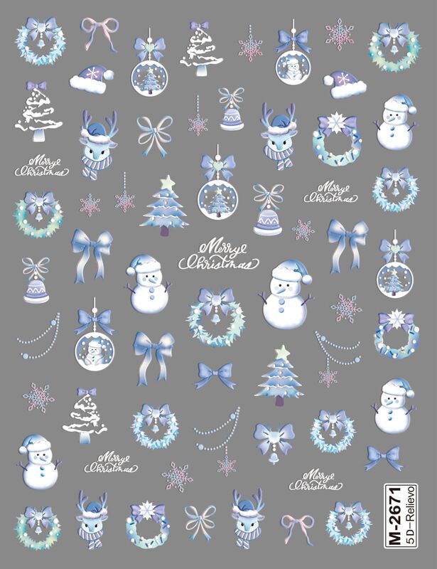 最新のクリスマスレリーフシリーズ爪貼り5D立体レリーフサンタクロースクリスマスツリークリスマス動物ネイルアート|undefined