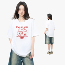 日式纯棉印花t恤女新款青少年宽松休闲多彩情侣装短袖百搭打底衫