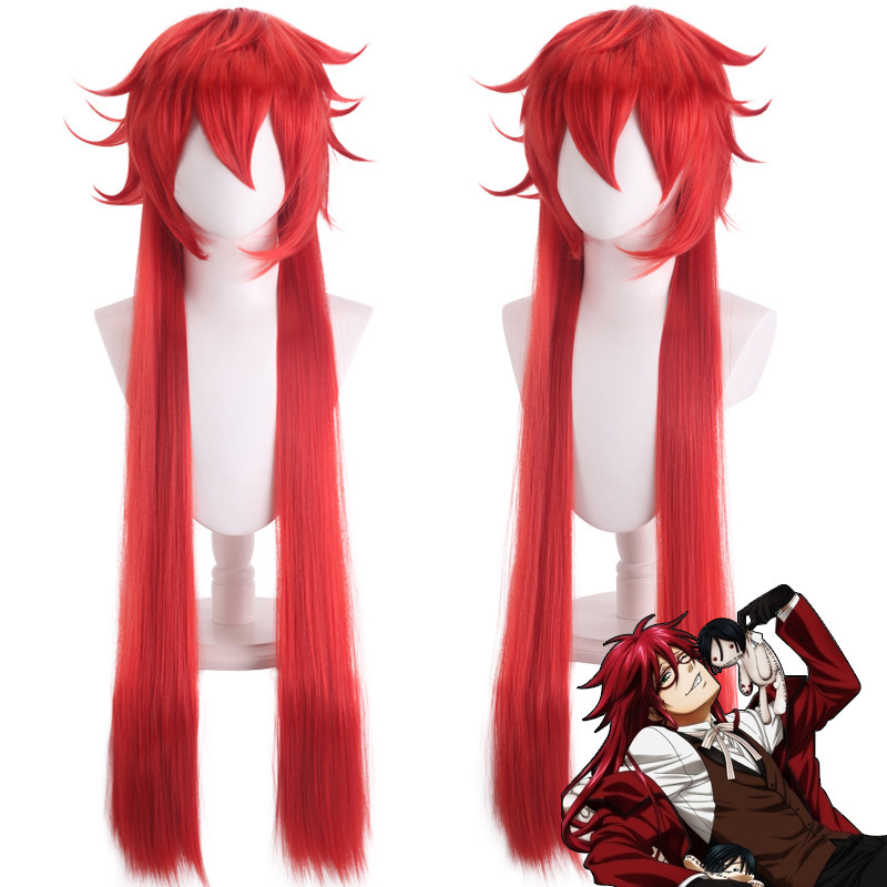 Blue Gold Cosplay Black Butler Grell Sutcliff Cosplay Wig 100cm Red Style