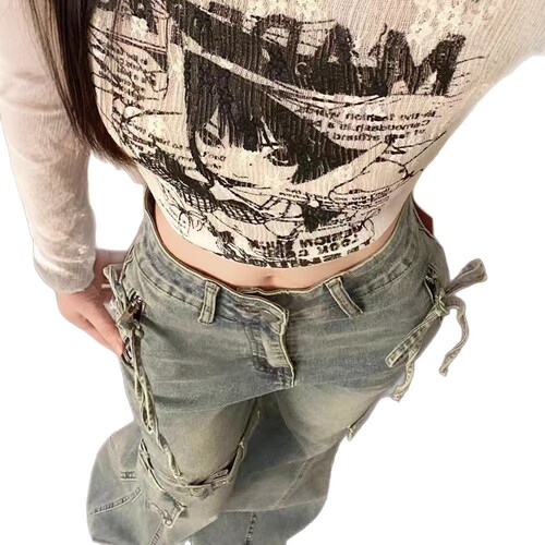 Vintage American-style wide-leg jeans for women, suitable for spring and autumn, niche low-rise stretch slimming mule work pants