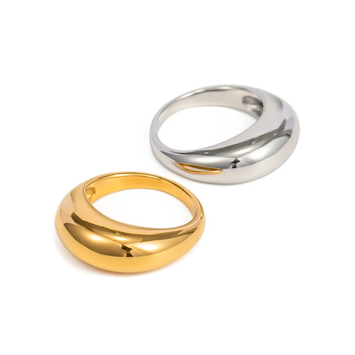European and American ins trendy exaggerated retro fashionable food ring smooth round curved titanium steel ring women's cross-border jewelry
