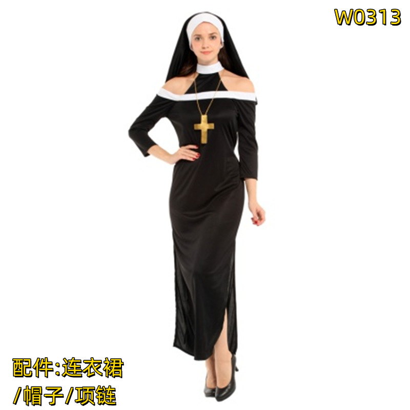 ハロウィーン成人修道女服cos化粧舞踏会女性牧師聖母マリア衣装W-0313|undefined