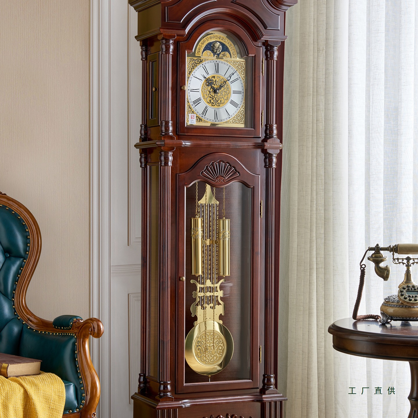 欧式机械落地钟美式别墅座钟立式钟表中式复古客厅摆件座钟