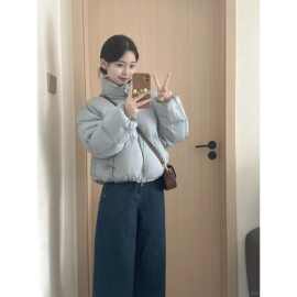 仅用于产品展示勿拍-秋冬氛围感时尚蓝色立领宽松外套棉服女设计