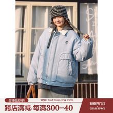 原野空间GRASS SPACE 日系翻领撞色拼接棉衣棉服女冬宽松百搭外套