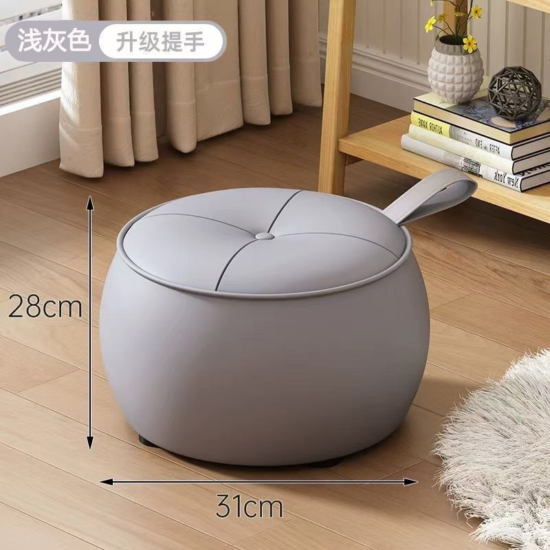 [업그레이드된 핸들 모델] 모네 그레이 - 극세사 가죽 - 라운드 스툴