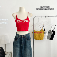美式辣妹短款美背吊帶女純欲緊身無袖背心小個子帶胸墊內搭上衣夏