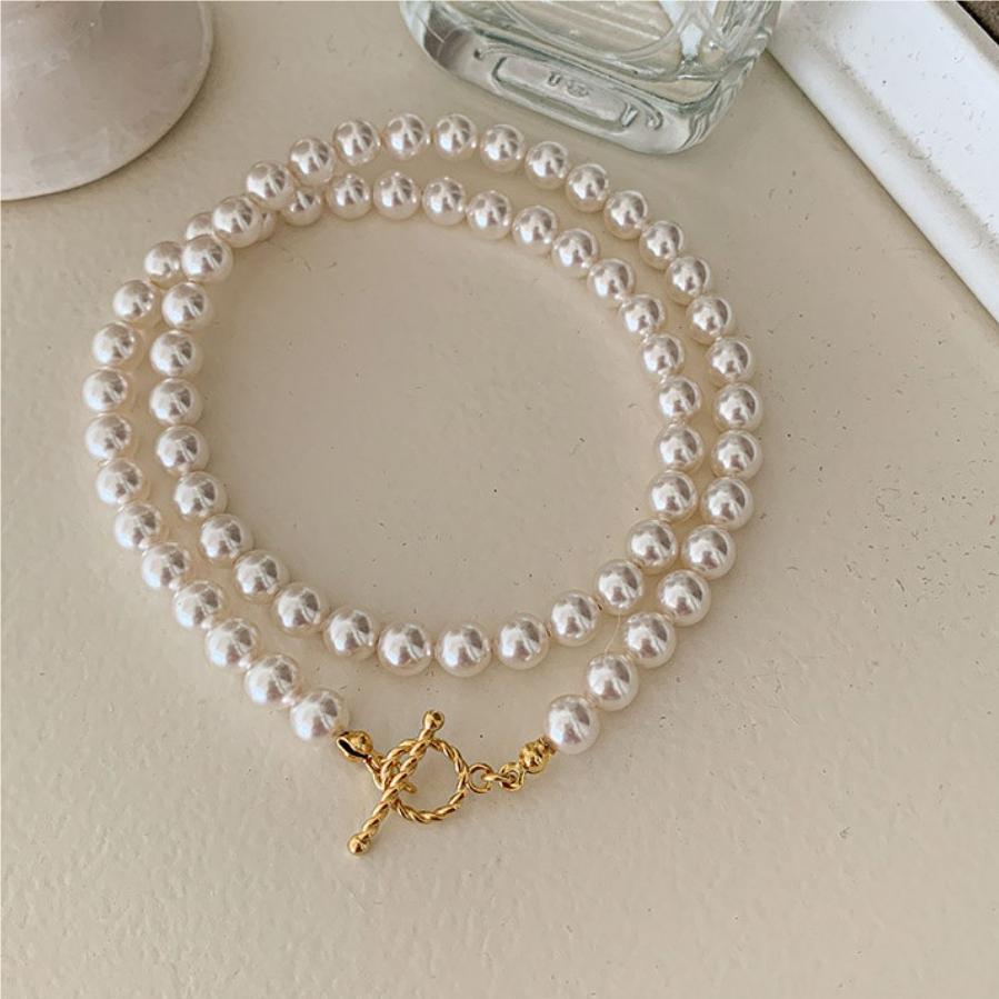 Women'S Gender Beaded, Plating Design Elegant Circle 925 Sterling Silver Artificial Pearl Beaded Necklaces Wholesale