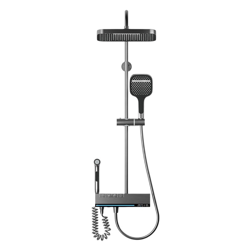 Luz traje de ducha de lujo hogar inodoro pistola gris ducha baño pantalla digital temperatura constante ducha boquilla