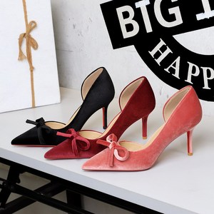 9269-AH135 European and American style sexy red sole thin heel side empty high heels women's bow pointed banquet si