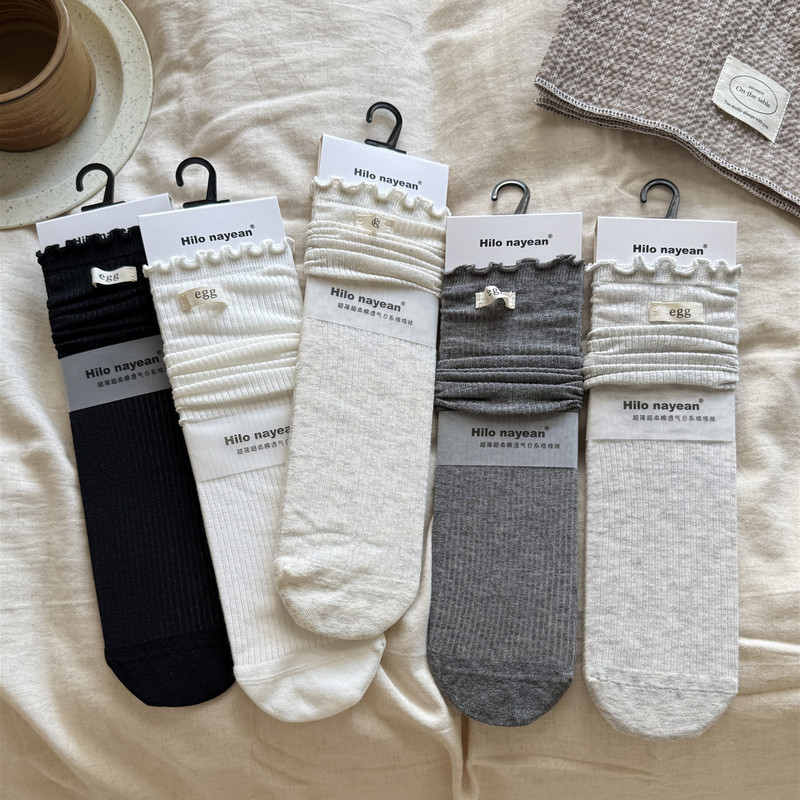 "Very Attractive Sheer Socks" Nanye Spring and Summer Hollow-Out Mesh Fabric Label Egg-Shaped Ruffled Edge Stacked Women's Socks "Very Attractive Sheer Socks" Nanye Spring and Summer Hollow-Out Mesh Fabric Label Egg-Shaped Ruffled Edge Stacked Women's Socks