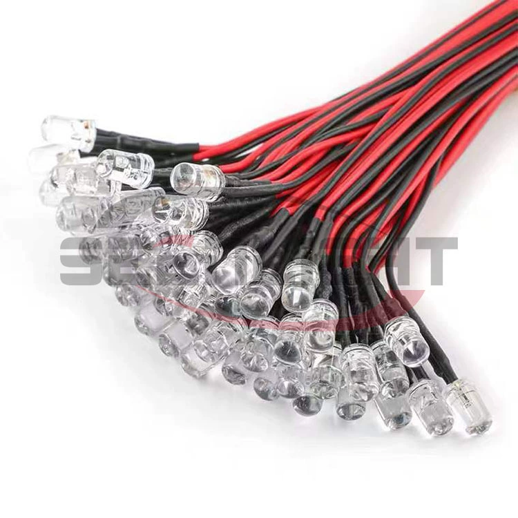 Transparent multicoloured LED indicator lamp, 12v, 5mm