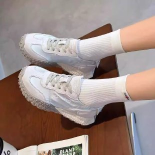 缎面休闲厚底薄款德训鞋女2025夏季新爆款增高百搭软底透气阿甘鞋|undefined