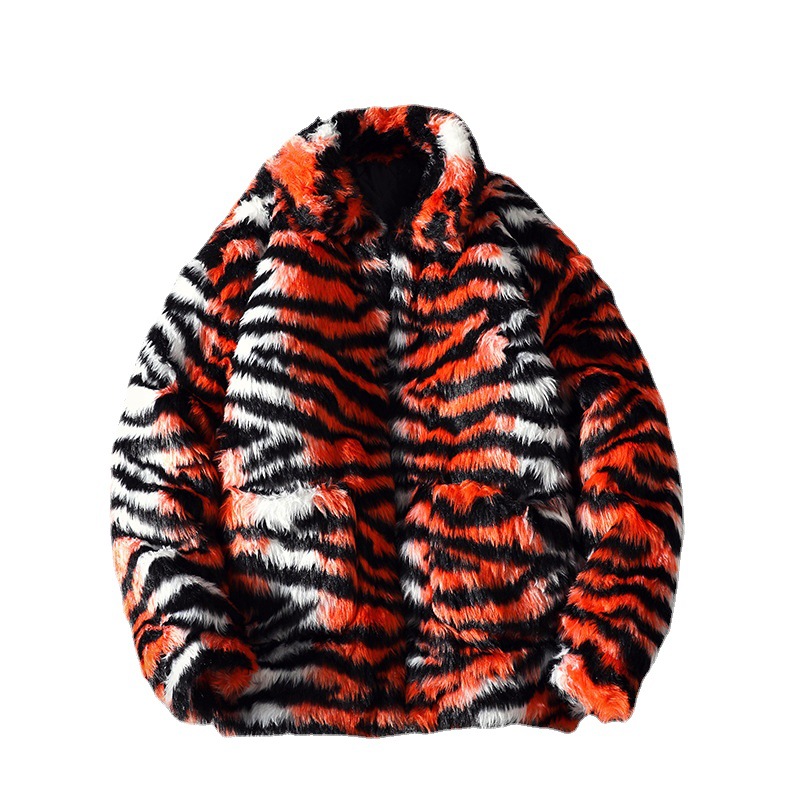 Herrenbekleidung Winter Herrenmode Marke Casual Zebra Muster Pelz Baumwolljacke Verdickte Baumwolle Warme Lose Baumwolljacke_voghion.com