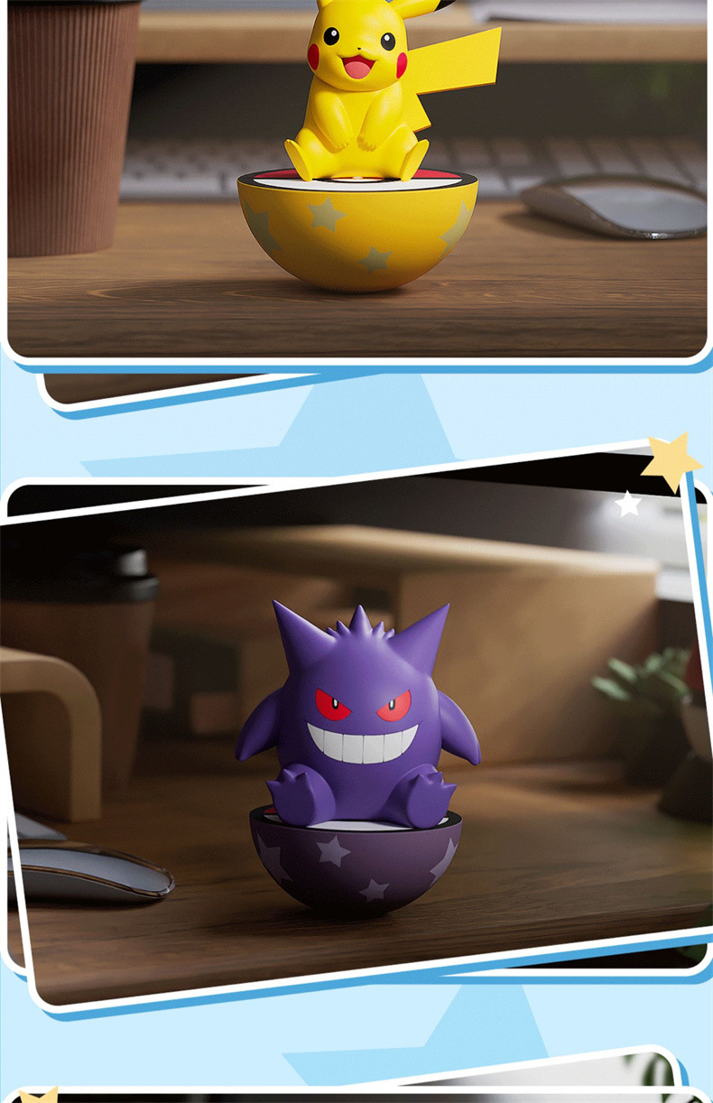 Authentic Pokemon Series Row and Sitting Tumbler Ornaments Pikachu Gengar Figure Healing Desktop Decorations