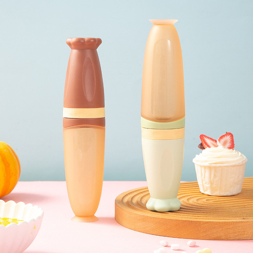 Baby rice cereal spoon milk bottle squeeze feeding silicone soft spoon baby food supplement tool bowl rice cereal feeding artifact