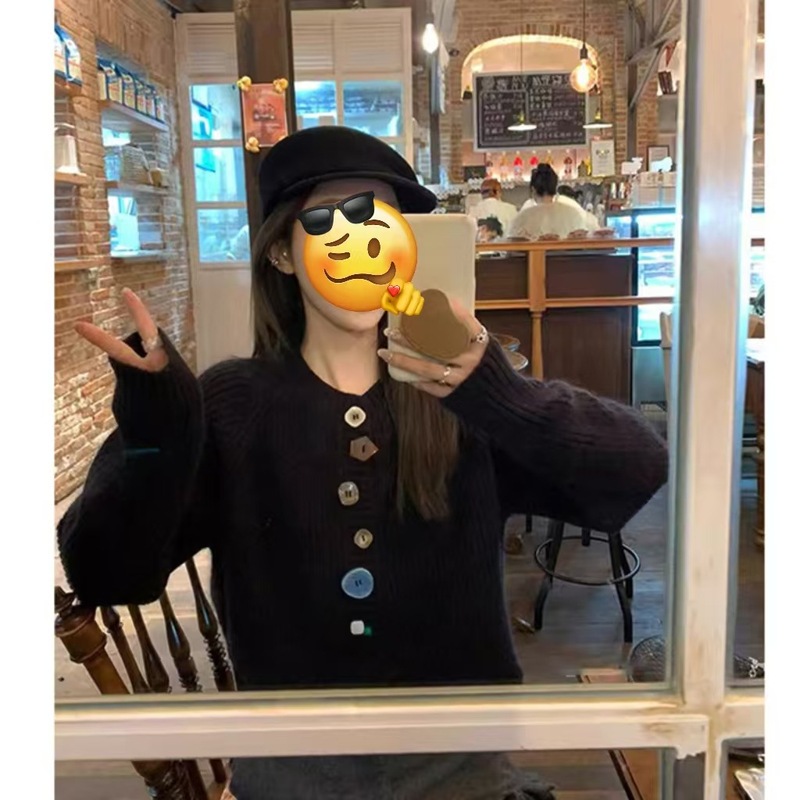 设计感小众不规则彩扣针织开衫毛衣外套女2025秋韩系减龄针织上衣|undefined