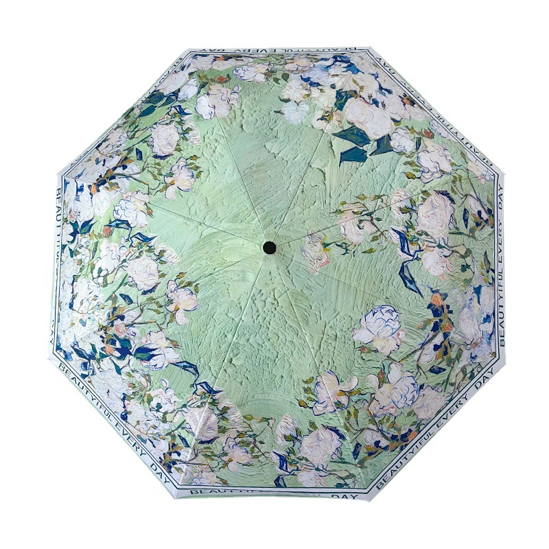 50% Off Floral Black Top Quality Coating Folding Sunshade UV Protection Sun And Rain Umbrella Iyou Portable_voghion.com