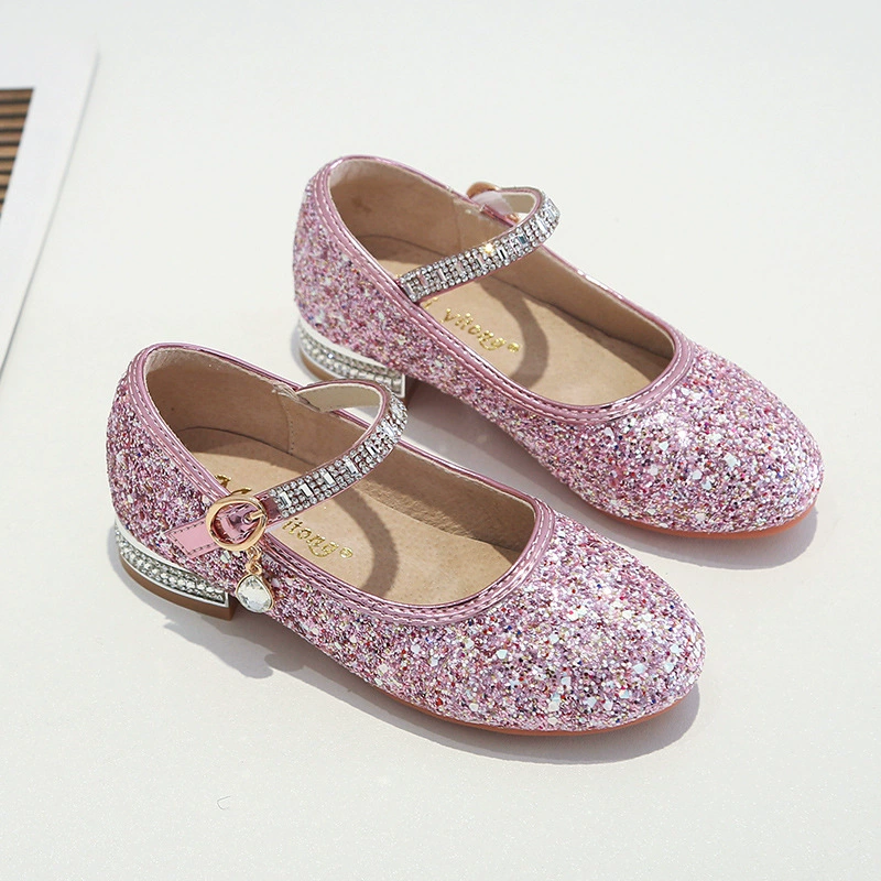 2025 новые кроссовки принцессы весной сладкие хрустальные блестки маленькие кожаные ботинки для детей липучки удобные мягкие туфли на плоской подошве