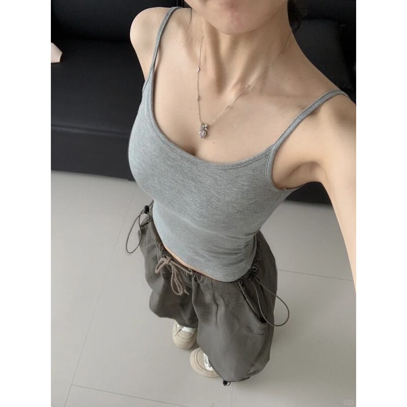Design Sense Gray Hot Girl Sling Women's Belt Chest Pad Slim-fit Inner Top Summer Bottoming Anti-running Outer Wear Vest