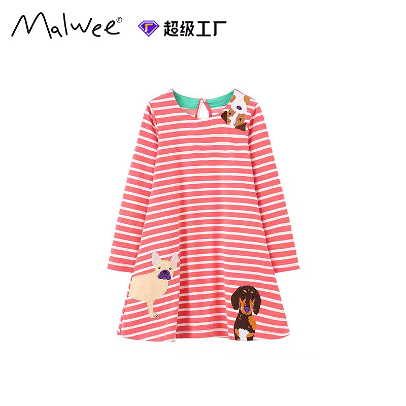 Vestido de niñas otoño y invierno nuevo estilo europeo y americano rayas de niños de cuello redondo mangas largas vestidos de princesa de otoño