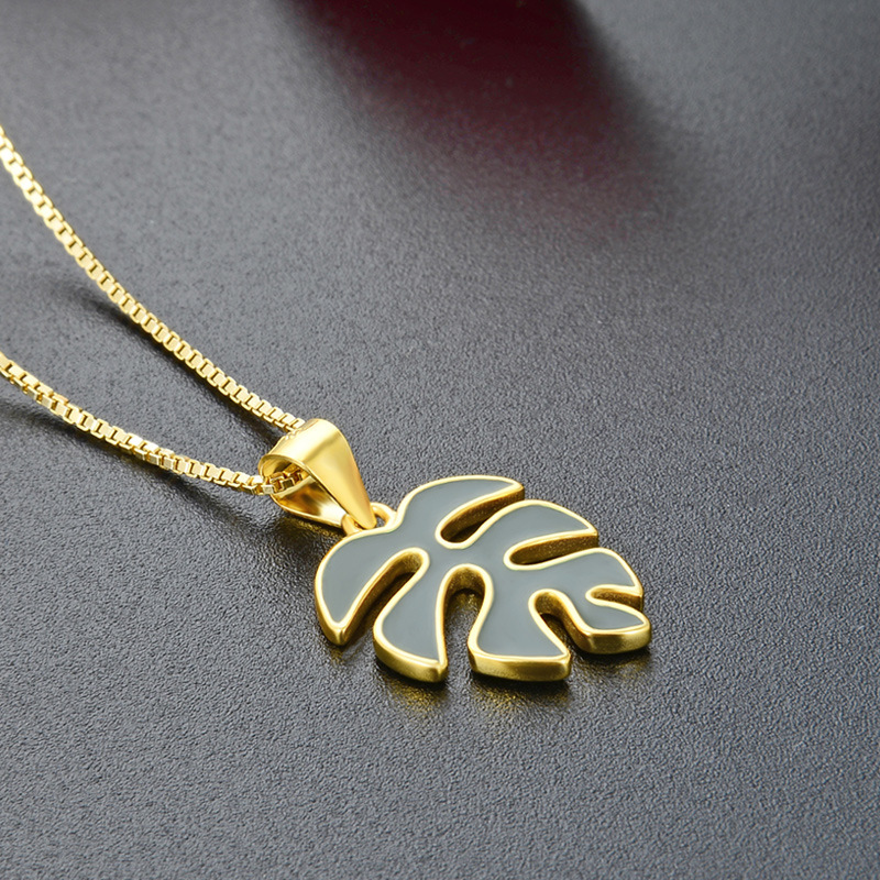 Transfronterizo Amazon goteo collar de hojas de aceite mujer 925 plata esterlina pequeña cadena de clavícula fresca versátil tortuga colgante de hojas