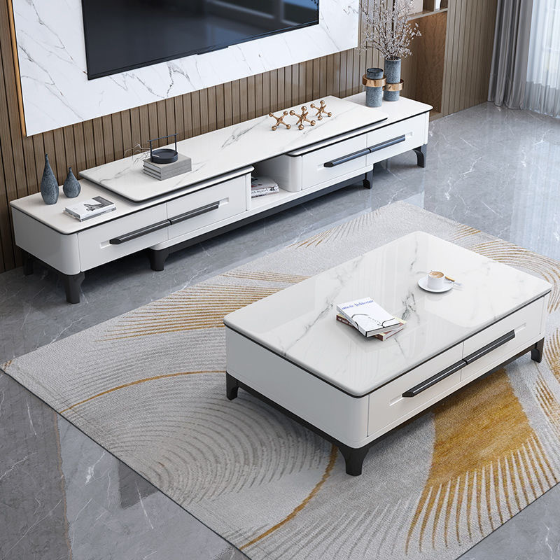 Rock Board Coffee Table TV Cabinet Combination suit Home Living Room New Small Apartment Simple Marble Locker