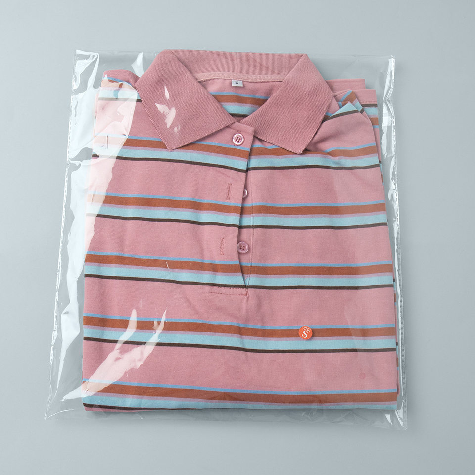 Áo thun nữ sọc dài tay cổ polo dáng rộng phong cách retro — hồng, màu nâu, nâu sẫm, quần kaki chi tiết 28