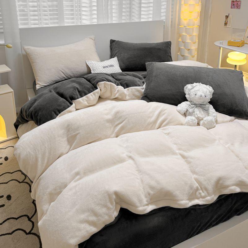 winter Two-sided Plush milk Coral The bed Four piece suit thickening bedding Flannel sheet Three Quilt cover