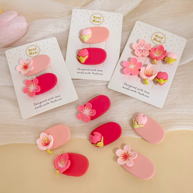 Horquilla de flor rosa para niños, flequillo de cabello roto en el costado de la frente de las niñas, tocado de clip de pico de pato lindo para niña