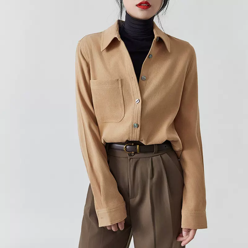 美拉德风秋冬保暖复古磨毛灯芯绒宽松显瘦外搭长袖衬衫女叠穿衬衣