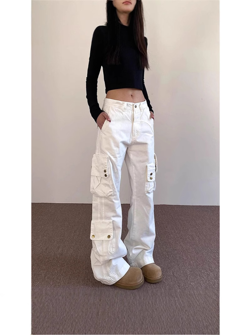 Pantalones de Carga Múltiples Bolsillos Estilo Retro de Algodón
