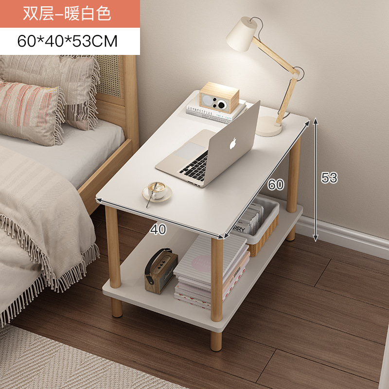 Mesita de noche simple mesa de noche moderna estante de almacenamiento de doble capa sala de estar sofá pequeña mesa de café dormitorio mesa pequeña