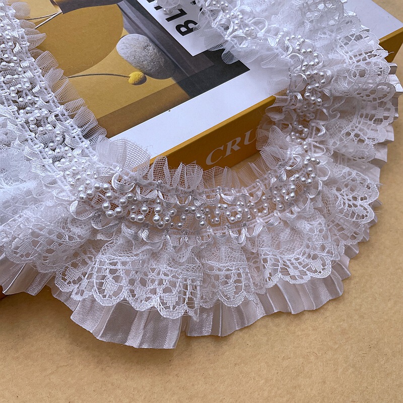 Spot 7.5cm lace satin elastic compression pleated pearl lace Lolita skirt cuff lace accessories