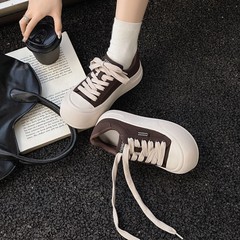 韩版简约百搭厚底板鞋女2025秋季新款轻便增高圆头显脚小休闲女鞋