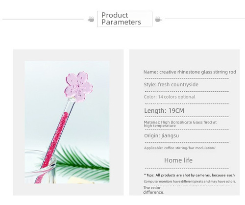 Floral Glass Stirring Rod, Heat Resistant Glass Rod, Coffee and Milk Powder Bar, Cocktail Stirrer, Gift for Girlfriend on Valentine's Day, Direct Manufacturer Sale