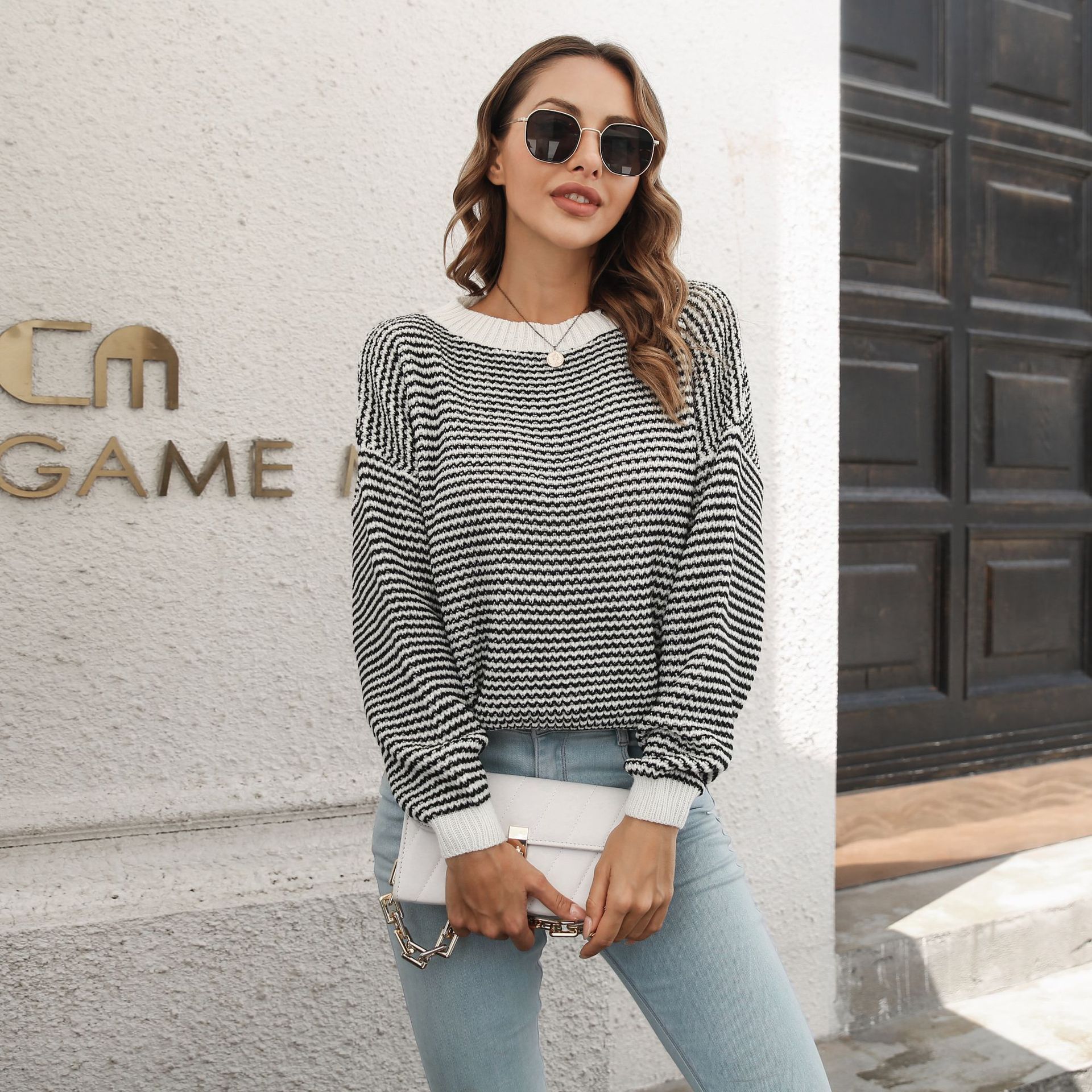 Striped Sweater Women Loose Autumn Winter Long Sleeve Knitwear Sweater 5 Striped Sweater Women Loose Autumn Winter Long Sleeve Knitwear Sweater