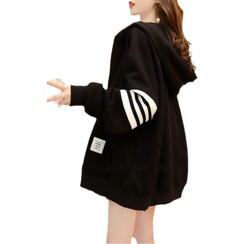 Верхняя толстовка с капюшоном для женщин, осенний новый стиль 2024, цельный дропшиппинг, корейский стиль, полосатый принт, куртка большого размера, топ