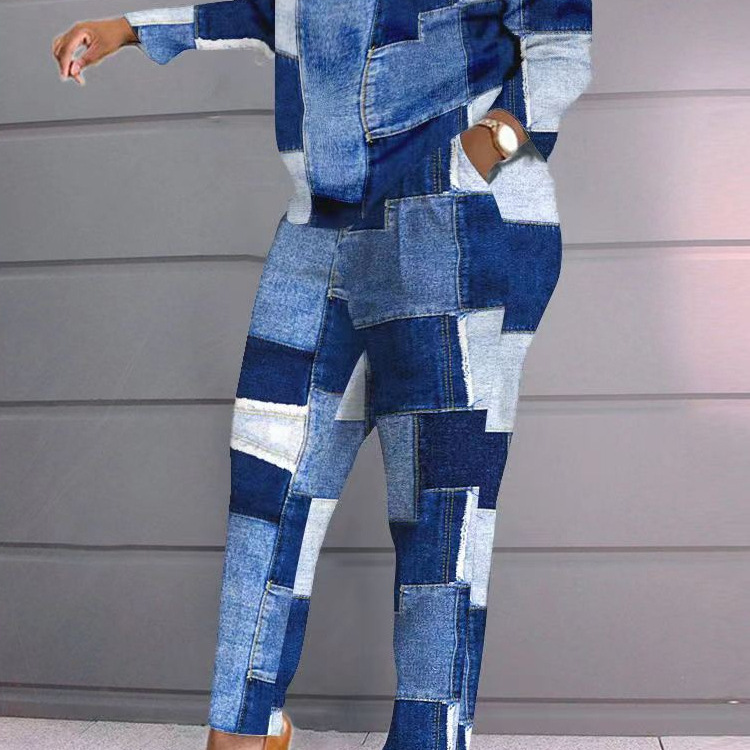 2024 cross-border European and American fashion new Amazon autumn and winter women's casual comfortable printed long sleeve pants suit