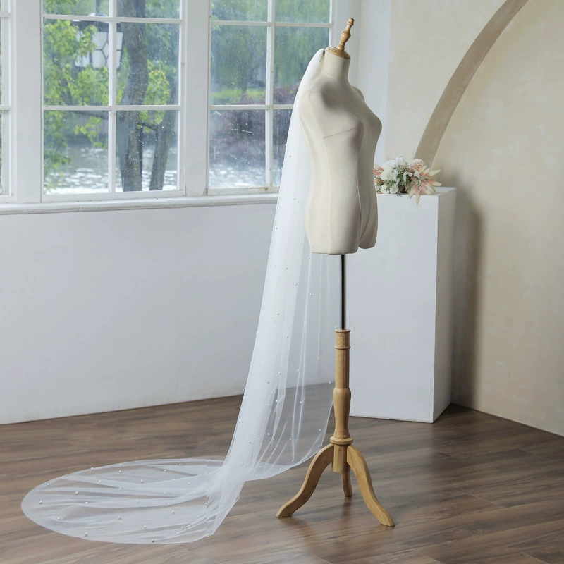 3 м бисером Однослойная Фата с длинным жемчугом для свадебных волос гребень Европейская и американская внешняя торговля Amazon трансграничная оптовая продажа