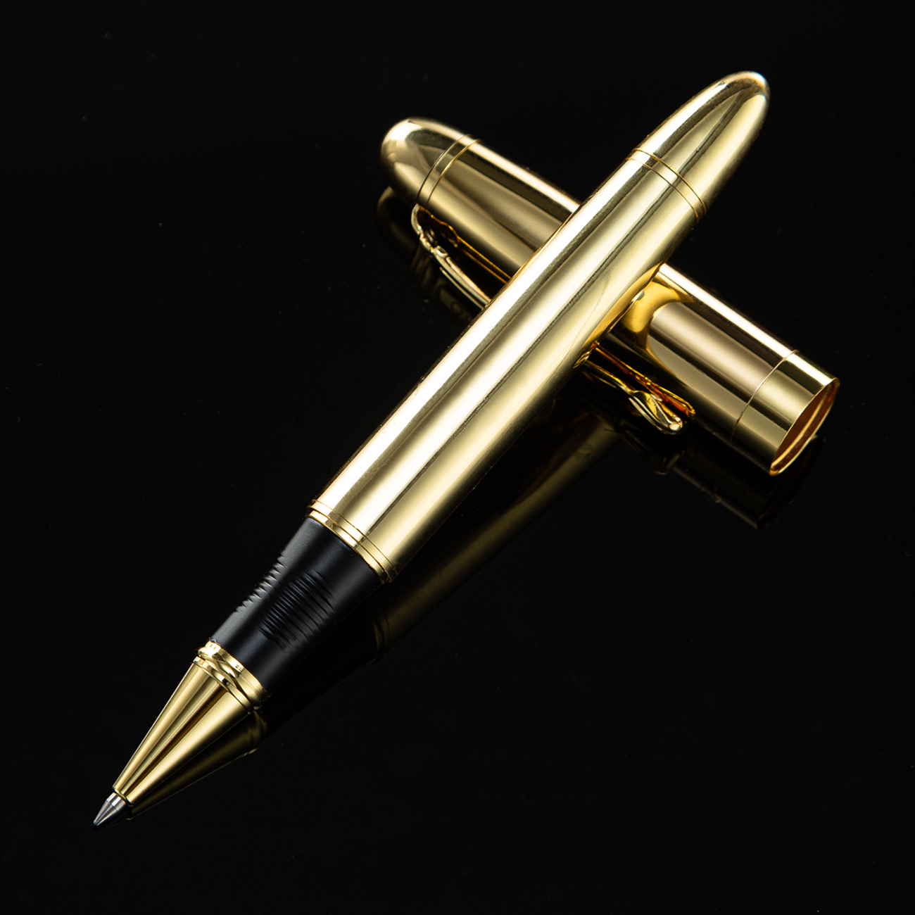 Pluma de firma de metal dorado en stock Logotipo de impresión al por mayor pluma de gel de cáscara de oro pluma de metal pluma de regalo