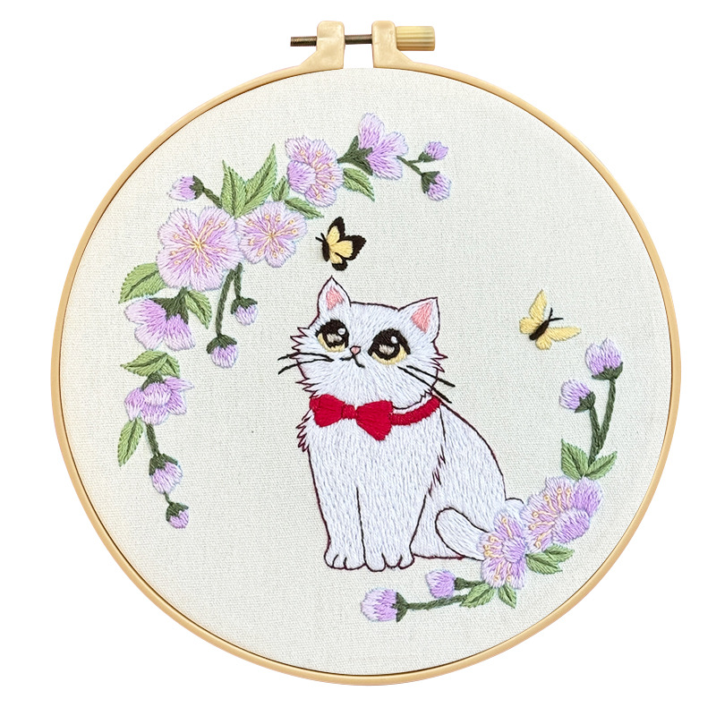 Kit de bordado de gatos Lu bordado novato paquete de materiales básicos diy inglés dibujos animados paquete de ejercicios creativo para niños cuelgan pinturas